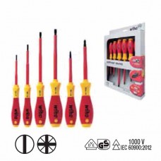 Wiha SoftFinish® Electric Slotted/ Pozidriv Screwdriver Set - Individually Tested Protective Insulation 1,000 V AC, VDE and GS Tested - 6 pcs - 25477